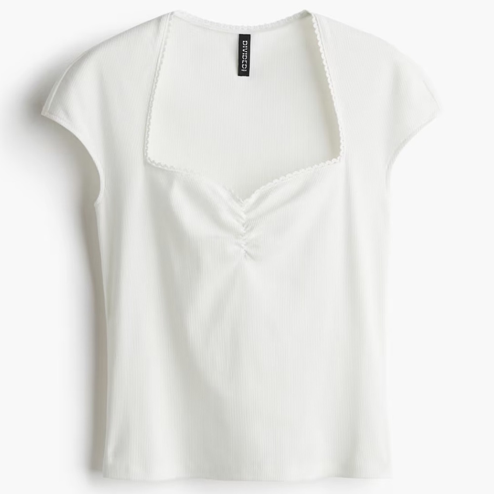 H&M Ribbed Top with Detailed Neckline